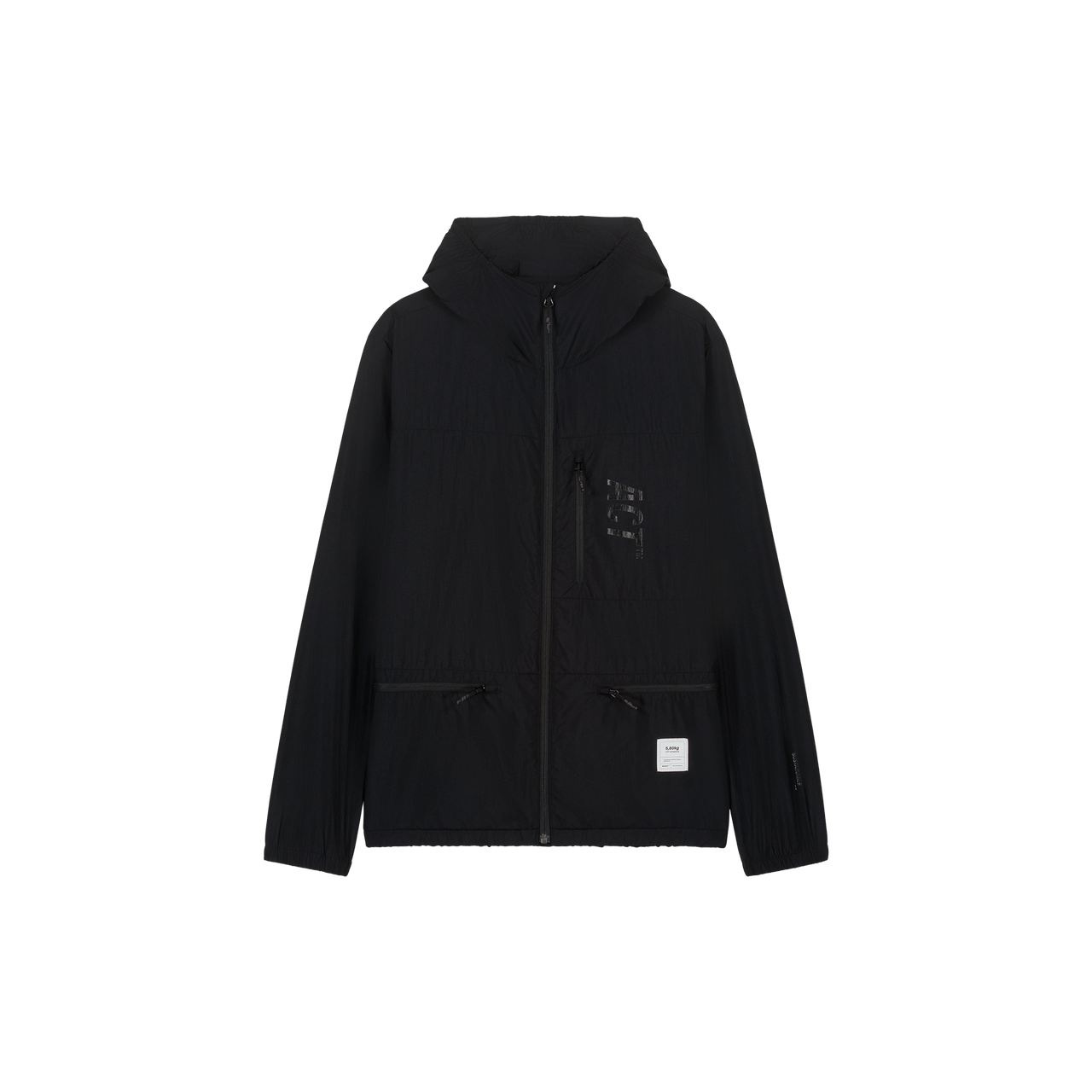 Black BioRip Windbreaker, ultra-light, windproof, water-repellent, plant-based nylon.